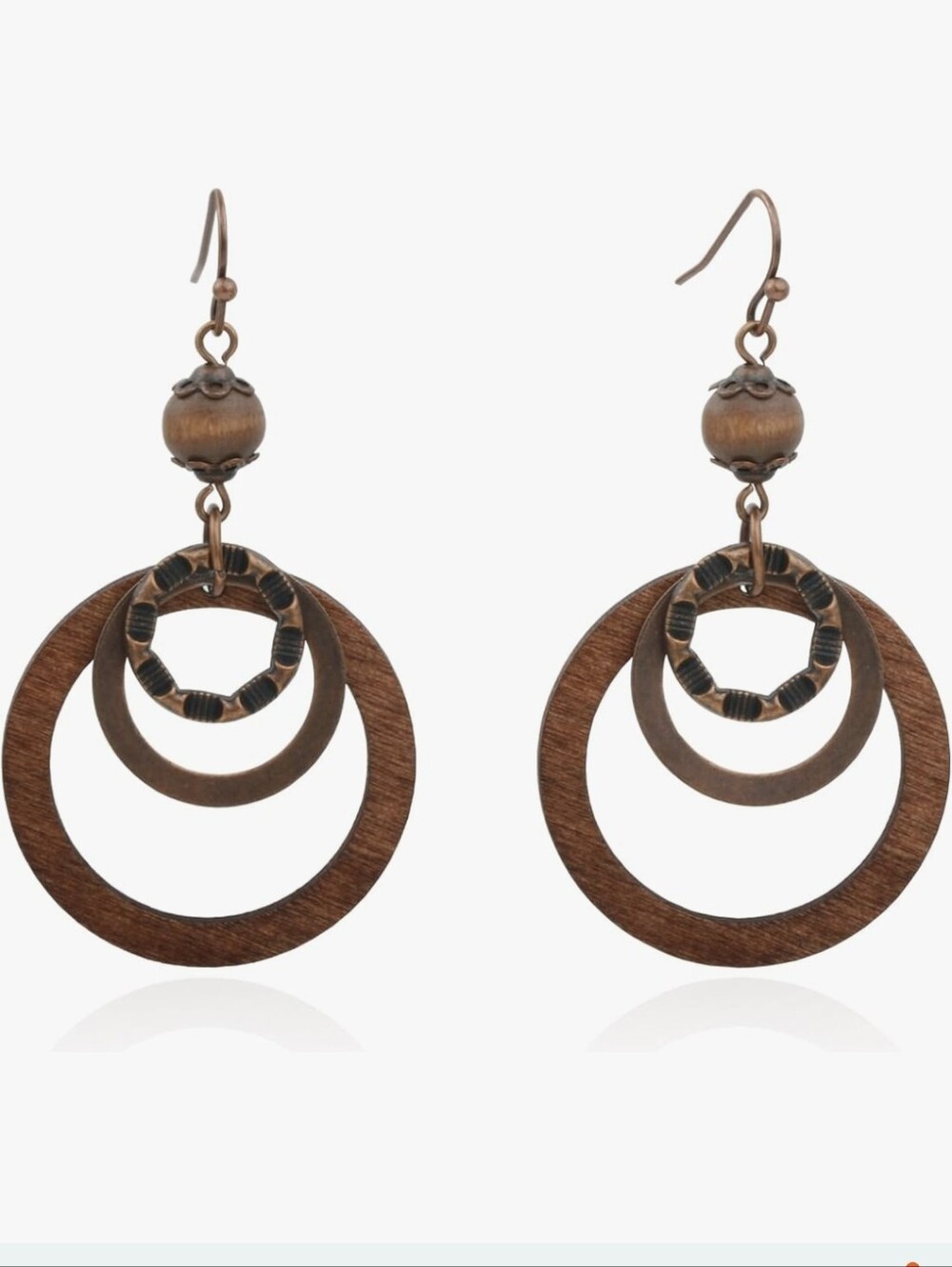 Boho Wood & Metal Hoop Earrings